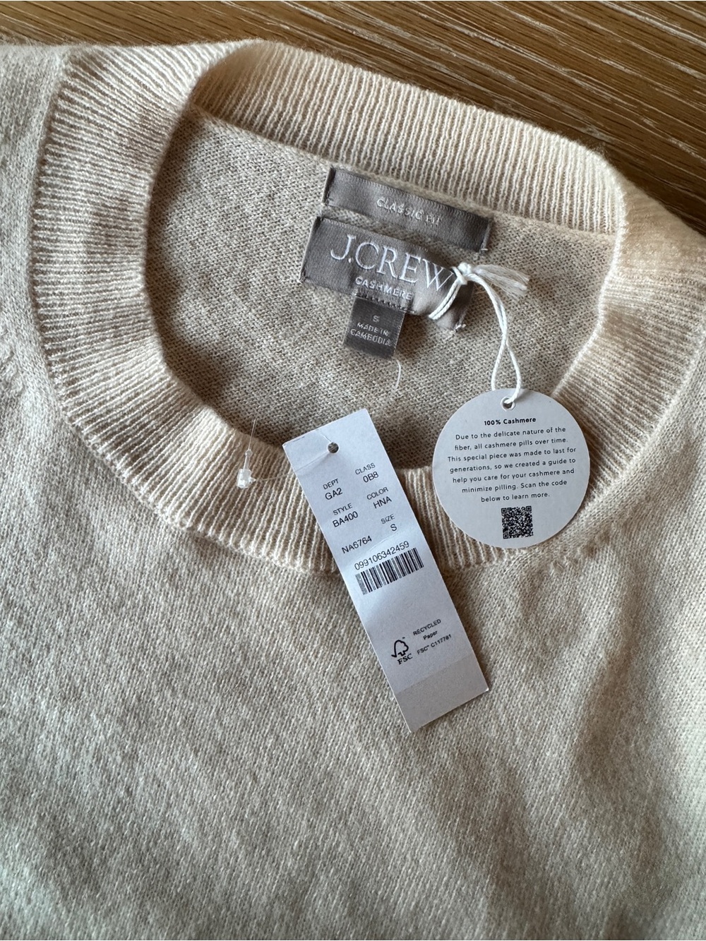 NWT J. CREW 100% cashmere classic-fit crewneck sweater hthr natural small BA400 - Picture 12 of 15